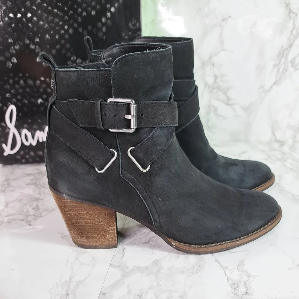 Sam Edelman Merton Black Suede Leather Zip Ankle Booties Size 7.5 - Picture 5 of 13